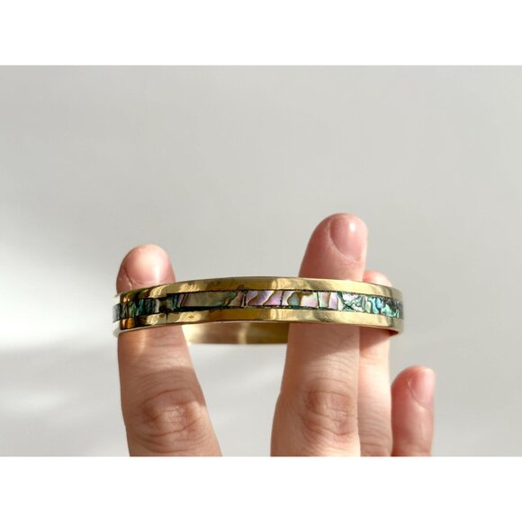 Abalone Hecho De Mexico Gold T Alpaca Silver Vintage Bangle Bracelet | Bangle - Picture 7 of 11